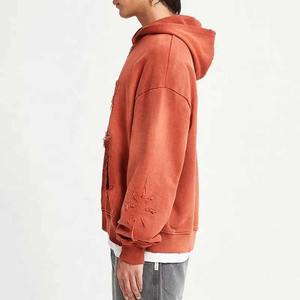 Sudadera con capucha recortada de peso pesado con estampado bordado personalizado para hombre Sudadera con capucha con forro y cremallera con lavado ácido desgastado 100% algodón invierno - Product Image 4