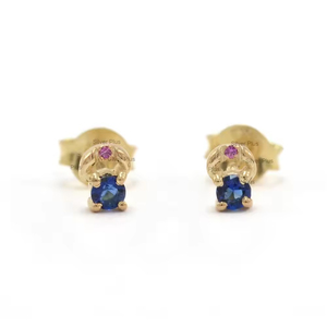 Pendientes clásicos de oro macizo con zafiro azul y rubí para compromiso y regalo de aniversario - Product Image 4