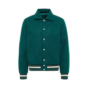 Men's Varsity <b>Jacket</b> Solid Color Turn-down Collar Button Closure Regular Fit Casual Autumn Wear Wool Polyester Material - Product Image 1