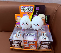 Jouet Squishy Fantôme à Remontée Lente en TPR, Jouets Anti-Stress Souples pour Enfants, Boîte Cadeau avec Nœud Blanc et Violet