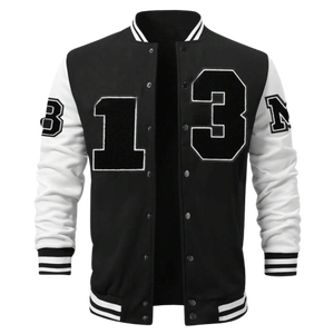 Wholesale College Style Baseball Jacket for Men <b>Wool</b> Blend Fabric Contrast Sleeves Streetwear Winter Outerwear OEM Customizable - Product Image 1