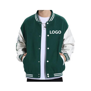OEM Breathable <b>Men's</b> Solid Color Leather Sleeves Varsity <b>Jacket</b> Hot Sale Blank Baseball Letterman <b>Men's</b> <b>Jackets</b> for Sale 2025 - Product Image 3