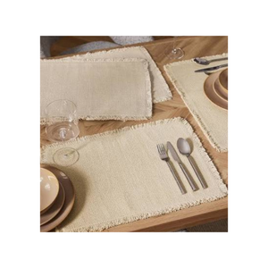 Mantel Individual Minimalista de Lino y Algodón Beige 34x46cm, Ligero, Certificado GOTS, Rectangular, Lavable, Tejido, para Uso Doméstico, Color Sólido - Product Image 1
