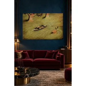 Impresión en lienzo de Fida Surreal Boatman en un lago de anillos de árboles - Product Image 1