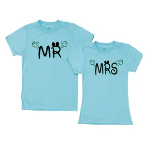 Grosir Pabrik pakaian kualitas Premium 100% katun Ultra lembut Logo kustom warna Gorgios OEM pasangan Mr & Mrs Print T Shirt