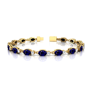 Bracelet de tennis tendance en or pur 14Kt avec diamant taille ronde et saphir bleu coupe ovale Bracelet de tennis en saphir bleu élégant et délicat - Product Image 3