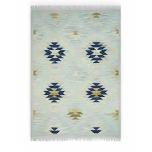 Tapis Kilim en laine fait main abstrait moderne, écologique et antibactérien |   Tapis fin à tissage plat pour salon et chambre à coucher - Product Image 1