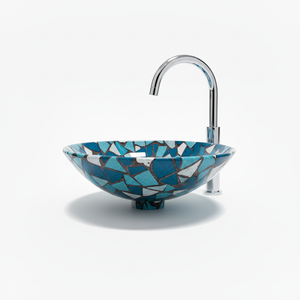 Mosaïque ronde populaire faite à la main en métal dessus de table bassin navire évier conception salle de bain bol de lavage hôtel vanité fournisseur direct d'usine - Product Image 1