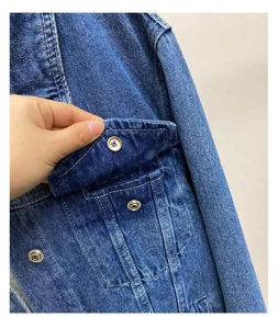 2025 Chaquetas vaqueras de algodón 100% personalizadas para mujer, chaqueta informal con bolsillo de Color sólido para mujer, estilo Primavera, ropa de alta calidad - Product Image 3