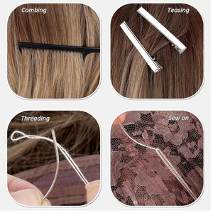Kit d'outils pour extensions de cheveux avec micro-anneaux, pinces, crochets, peigne, aiguilles, fil et clips pour l'installation et le retrait - Product Image 3