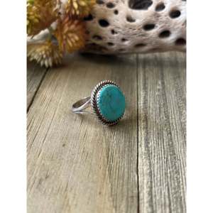 Navajo Handmade Kingman <b>Turquoise</b> Sterling Silver Statement <b>Ring</b> Size 8.5 - Product Image 4
