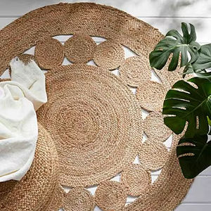 Alfombras de área de yute orgánico de alta calidad Tamaño personalizable Hecho a mano Reversible Estilo bohemio Durable para uso doméstico - Product Image 1