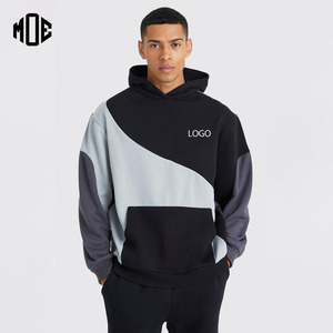 OEM Sweats à capuche pour hommes en coton 100% épais à blocs de couleurs surdimensionnés pour hommes avec bloc de couleurs pour épaules tombantes imprimé de logo personnalisé - Product Image 1