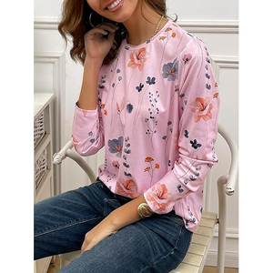 Vêtements pour femmes, décontractés, confortables, doux, en coton mercerisé tricoté 220g, impression numérique, respirants, longs, tendance, streetwear, mode - Product Image 4