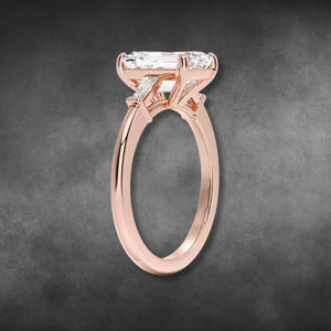 Anillo de diamantes cultivados en laboratorio, oro amarillo de 14 quilates y 18 quilates, corte esmeralda, anillo de tres piedras con diamantes baguette cónicos para damas, joyería fina. - Product Image 4