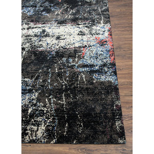 Alfombra Kavi Gris y Negra Anudada a Mano de Lana y Seda de Bambú con Patrón Abstracto Srb(707) para Uso Doméstico - Product Image 4