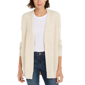 INC International Concepts Women's Cozy Waffle-Stitch <b>Cardigan</b> <b>Sweater</b> in White Size Medium - Product Image 1