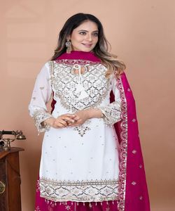 DERNIÈRE GEORGETTE BRODERIE SÉQUENCE TRAVAIL TOP SHARARA AVEC DUPATTA MARIAGE VÊTEMENT ETHNIQUE PRIX DE GROS - Product Image 4