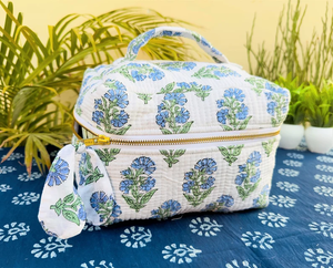 Neceser de maquillaje acolchado, neceser grande de viaje para mujer, Neceser de maquillaje con estampado de bloques, neceser de gran capacidad - Product Image 6