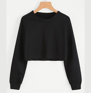 Sweat-shirt court noir à manches longues et à épaules tombantes Pull décontracté à coupe ample Streetwear Crop Top - Product Image 2