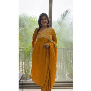 New Trendy <strong>Latest</strong> Traditional Indian Sexy Cotton Embroidery <strong>Kurti</strong> With Pant &amp; Malmal Cotton <strong>Dupatta</strong> Ladies Kurta Sets - Product Image 1