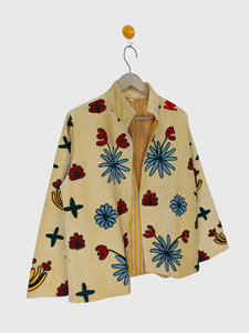 Hand Embroidered Floral Pattern Mandarin Collar Jacket Full Sleeve Plus Size Women'<b>s</b> Spring Wear Cotton Boho Chic Style - Product Image 2