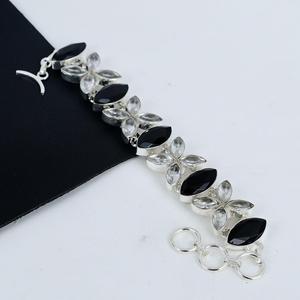 Bracelet à breloques fait main en argent sterling 925, style vintage, serti clos, avec spinelle noire et topaze blanche, certifié par un tiers, pour anniversaire et amour - Product Image 1