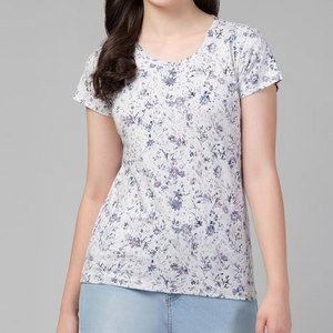 Dernier modèle T-shirt d'été décontracté pour femme Nouveau coton 100% Tissu tissé Col rond Manches courtes Chemises design - Product Image 1