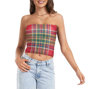 <b>Women's</b> Red Knitted Premium Quality Holiday Fashion Tube <b>Top</b> | Strapless Cropped <b>Christmas</b> <b>Party</b> <b>Top</b> with Sublimation Tube <b>Tops</b> - Product Image 3