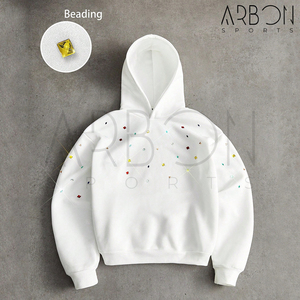 Sudadera con capucha blanca con diamantes de imitación multicolor Buena venta Excelente calidad Diseño único Hombres Out Door Último estilo Sudaderas con capucha con diamantes de imitación - Product Image 2