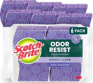 Éponges de nettoyage Scotch-Brite Odor Resist, non abrasives, 6 pièces, lavables au lave-vaisselle, éponges de cuisine multi-usages, nettoyage en douceur - Product Image 4