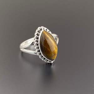 925 Sterling <b>Silver</b> 14K Gold Plated Gothic Signet Ring Men Handmade Bohemian Tiger Eye Agate Bezel Set Custom Size Classic Ring - Product Image 4