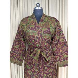 Yak <b>Wool</b> Blend Women's Cozy Warm Winter Romance Kimono Robe <b>Brown</b> Paisley Cardigan House Coat Quirky Pockets ODM Woven Fabric - Product Image 2