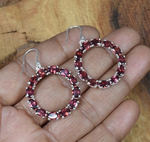 Boucles d'oreilles grenat pierres précieuses boucles d'oreilles filles bijoux de mode 925 solide en argent Sterling boucles d'oreilles en pierre balancent argent femmes bijoux - Product Image 5