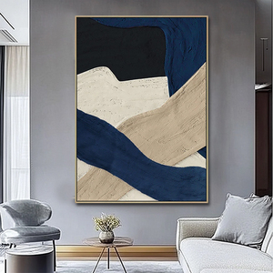 Peinture acrylique originale sur toile, art abstrait fait main <span class=keywords><strong>Roya</strong></span> Art, bleu foncé beige minimaliste, texture 3D, grande décoration murale intérieure - Product Image 2