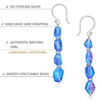 Boucles d'oreilles pendantes vintage en opale éthiopienne bleue flamboyante, en argent Tai plaqué or 14 carats, certifiées par un tiers, unisexe