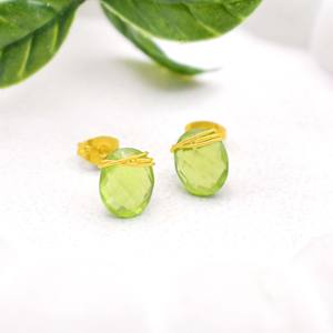 Peridot Quartz <b>Handmade</b> Stud <b>Earrings</b> Oval Gemstone Wire Wrapped <b>Earrings</b> for Women - Product Image 2