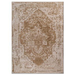 พรมขนสัตว์ผสมวิสโคส Mythos ทอมือ สีเบจ-น้ำตาล ขนฟู รูปทรงสี่เหลี่ยมผืนผ้า ลายเหรียญ สำหรับบ้าน ห้องนั่งเล่น ทางเดิน-รุ่น TNQ-611 - Product Image 1