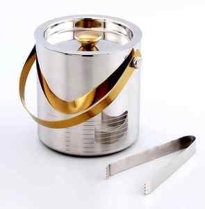 Cubo de hielo de metal de acero inoxidable con pinzas con mango de tapa y aislamiento de doble pared para la refrigeración definitiva de bebidas - Product Image 1