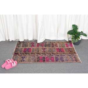 พรมขนแกะชาติพันธุ์สีชมพูสีน้ำตาล2x3.7ft สไตล์ชนกลุ่มน้อยพรมตุรกีสำหรับห้องนั่งเล่นลายเย็บปะติดด้านหลังทำจากยางสำหรับวัยรุ่นใช้ในห้องโถง - Product Image 4