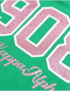 AKA T-Shirt a manica lunga verde 100% in cotone con Glitter stampato lettere greche da donna T-Shirt alla moda personalizzata AKA - Product Image 5