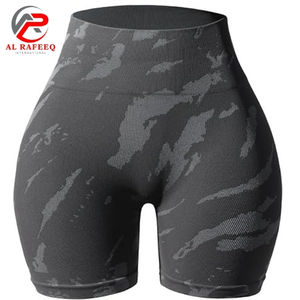 Pantalones cortos de Yoga de cintura alta para mujer Pantalones de compresión de desgaste activo de estilo motorista sin costuras con estampado digital sólido de glúteos fruncidos - Product Image 2