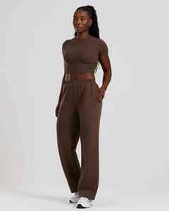 Anti-rides polaire hiver dentelle plat femmes large jambe pantalon Polyester/coton respirant sur mesure Logo impression OEM Service - Product Image 2