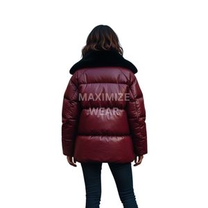 แจ็กเก็ตหนังแบบพองสำหรับผู้หญิงสำหรับฤดูหนาวแจ็กเก็ตขนเป็ดหนังออกแบบโลโก้ได้ตามต้องการ - Product Image 6