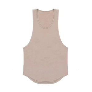 Camiseta sin Mangas para Hombre, Color Beige, Cuello Redondo, Tejido de Punto, Color Sólido, Estilo Vintage, Ecológica, Transpirable, de Secado Rápido, con Cuentas de Spandex/Poliéster - Product Image 1