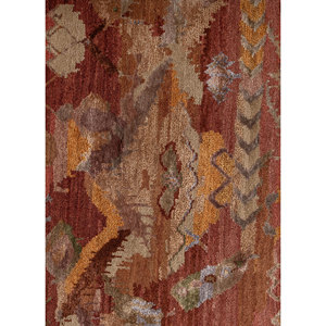 Manchaha Geometric Pattern Hand Knotted Wool & Bamboo <b>Silk</b> Rug <b>Red</b> & Orange-For Home Use Les-2715 - Product Image 3