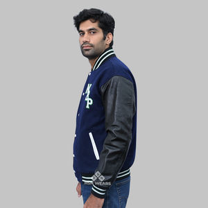 Chaqueta universitaria de cuero PU y lana de primera calidad para hombres y mujeres Bomber con letras universitarias personalizadas con chaquetas con parche de chenilla OEM - Product Image 6