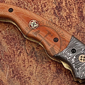 Cuchillo plegable de acero de Damasco hecho a mano personalizado con mango de madera de Micarta cuchillo EDC de supervivencia al aire libre de bolsillo para caza - Product Image 4