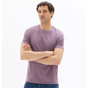 T-shirt en coton uni violet à manches courtes pour homme, coupe classique, col rond, style décontracté, jersey tricoté, couleur unie, coupe classique - Product Image 3