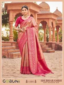 Sari en soie Banarasi douce Shubharambh Gobuni - Style réversible décontracté pour les occasions de mariage et de Diwali - Vêtements indiens et pakistanais - Product Image 4